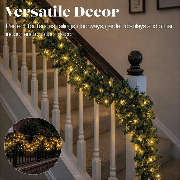 Scotts of Stow Xmas Haus LED 5m Green Garland Outdoor Decoration with Timer
