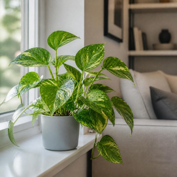 Epipremnum Aureum – Golden Pothos Devil’s Ivy Houseplant in 12cm Pot - Matt Grey Ceramic Pot - 1