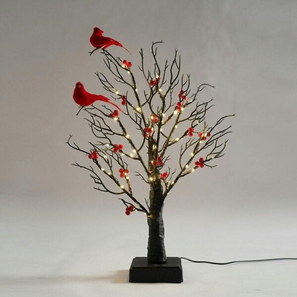smartbies Pre Lit Birch Christmas Tree with Led Lights And Birds - Red