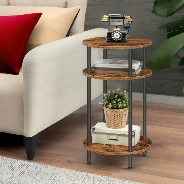 Rafaelo Mobilia Rustic Industrial 2 Tier Side Table with Shelves