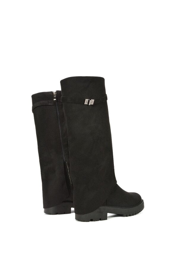 XY LONDON Chunky Low Heel Knee High Fold Over Boots