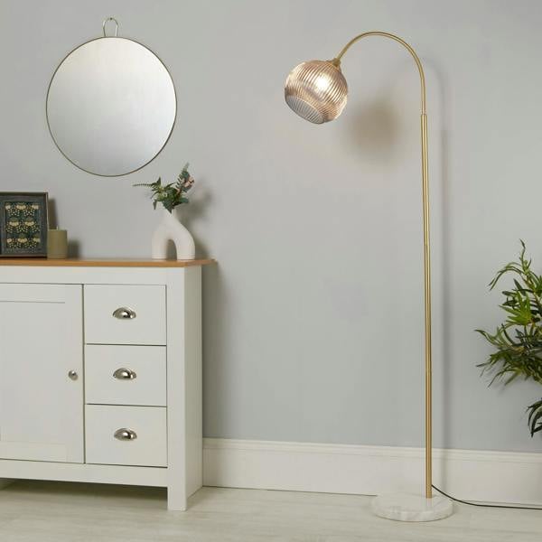 RIBBED GLASS FLOOR LAMP GREY