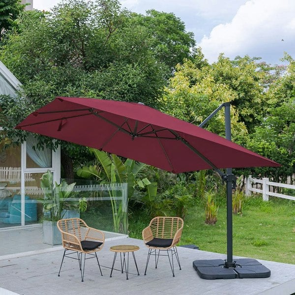 300cm Wide Garden Parasol Outdoor Hanging UV Resistant and Waterproof Umbrella for Patio Parasols Living and Home Parasol + Cross Base + Petal Water Tank Claret