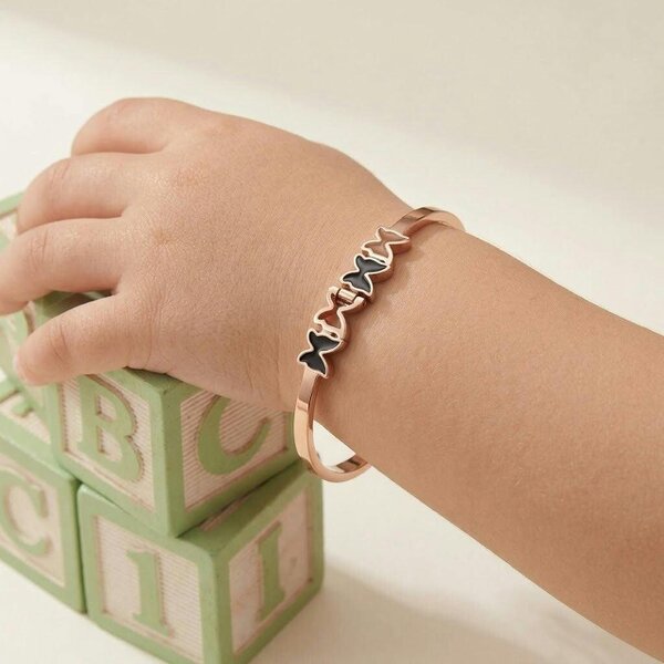 The Colourful Aura Kids Rose Gold Black Butterfly Charm Non-Tarnish Bangle Bracelet