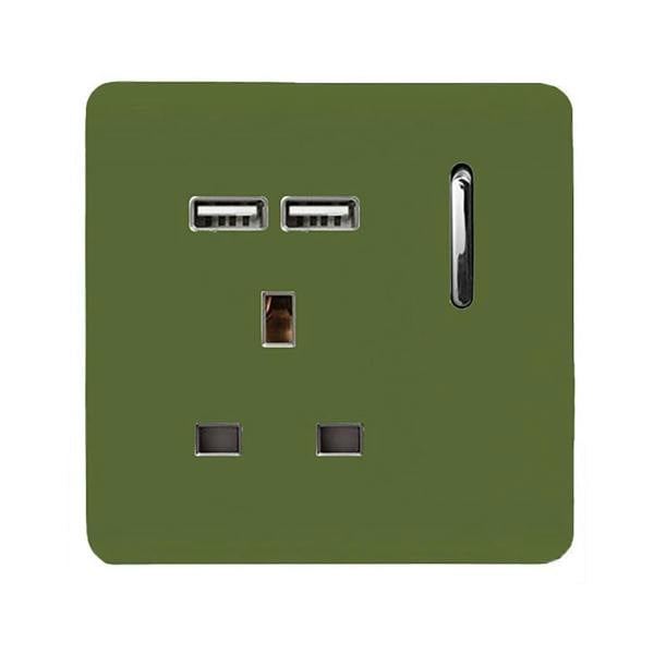 Trendi Switch 1 Gang USB 2100mA Plug Socket in Moss Green
