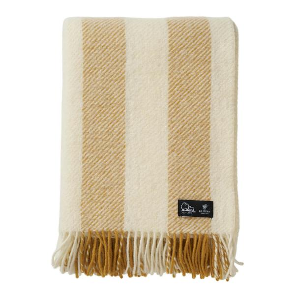 Yellow Ochre Brushed Wool Stripe Throw - breathable, detail view 1 | Soak and Sleep
