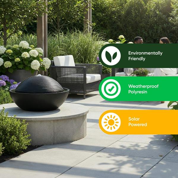 Gardenwize Solar Water Feature – Zen Ripple Dome Fountain with LED Lights & Battery Backup
