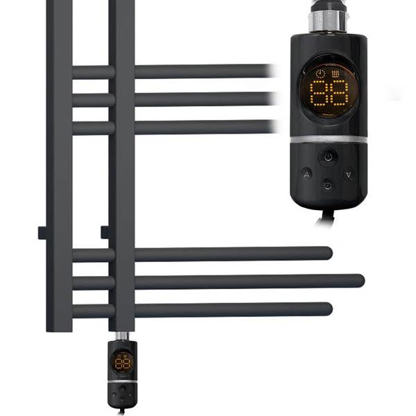 MYHOMEWARE Black 500 x 1200mm Electric Bathroom Designer Towel Rail Radiator Heater - Thermostatic AF Pre-Filled Model Sydney