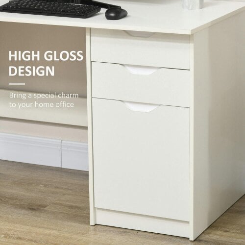 Wyld Haus Niba 120cm High Gloss White Home Office Desk With Drawers And Storage Cabinet