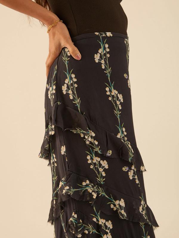Rose & Nancy Sophia Spring Berry Maxi Black Frill Skirt