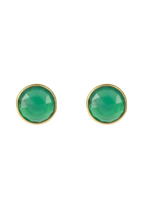 Medium Circle Gemstone Earrings Gold Green Onyx - LATELITA Earrings
