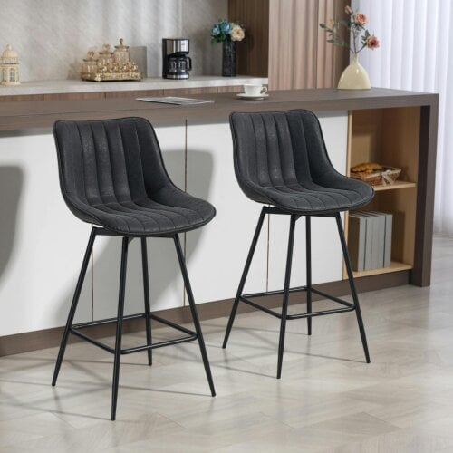 HOMCOM Swivel Bar Stools Set of 2, PU Leather Upholstered Bar Chairs, Black - Black - PU Leather, Steel, Foam, PP - 2