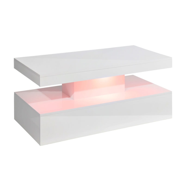 MMT Furniture Designs Coffee Table Gloss Tiffany with LED RGB Remote Control Light