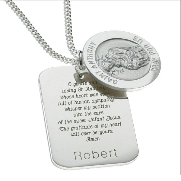 Christopher James of London Sterling Silver Personalised St Anthony With Concealed St Anthony Prayer and Optional Engraving