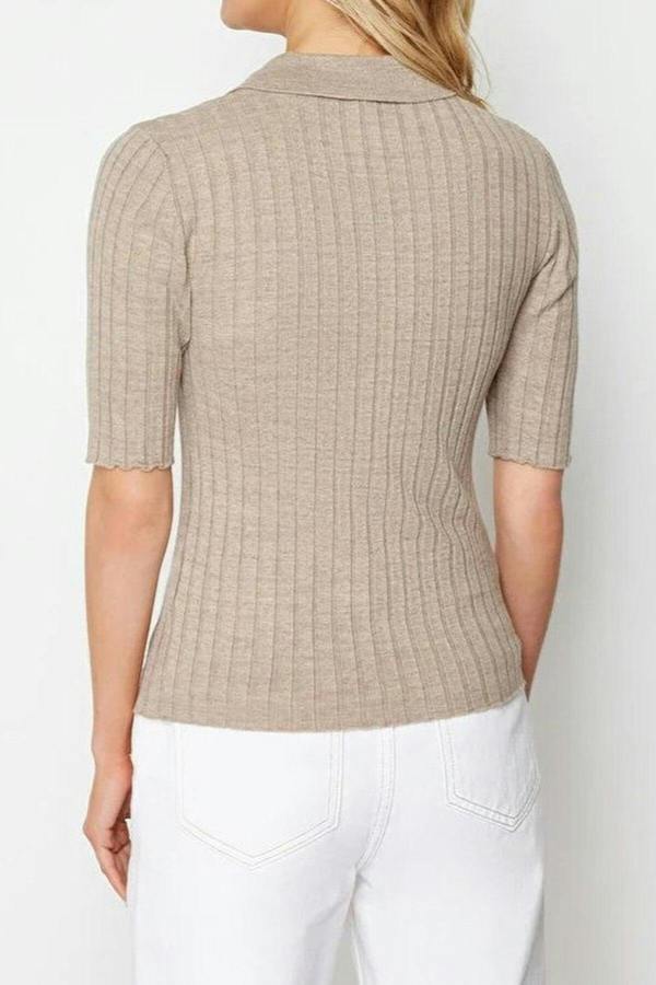 WOVCOR Basic Polo Collar T-Shirt Look Thin Blouse