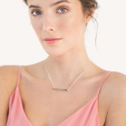 Christopher James of London 3D Horizontal Engraved Name Bar Pendant With Chain
