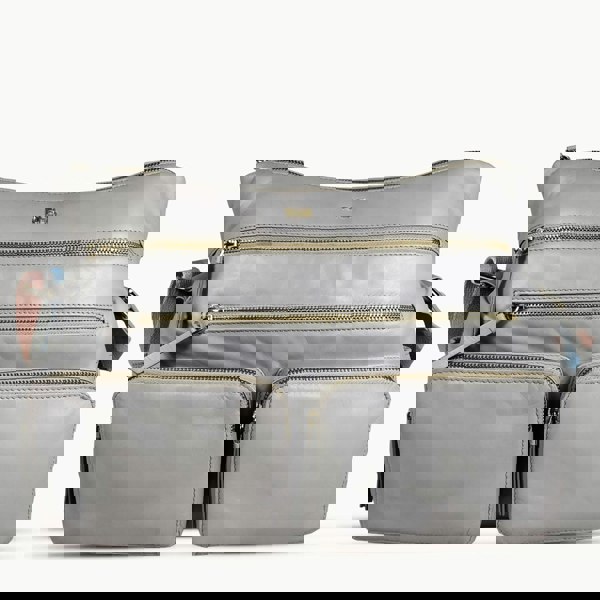 Assots London 'SUZANNE' Grey Lightweight Luxurious Baby Changing/Diaper Leather Crossbody Organiser Bag