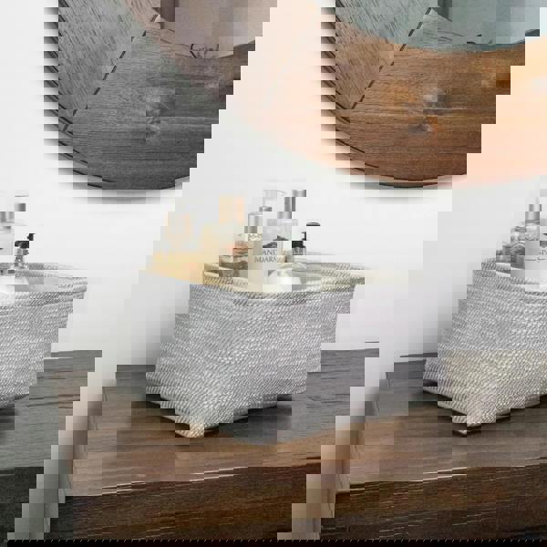 JVL Serena Square Fabric Storage Baskets for Home Organisation, Set of 3, Light Grey