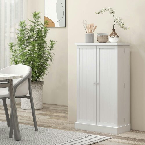 Wyld Haus Kanese Wooden White 6 Tier Kitchen Pantry Cabinet With Slatted Door Racks