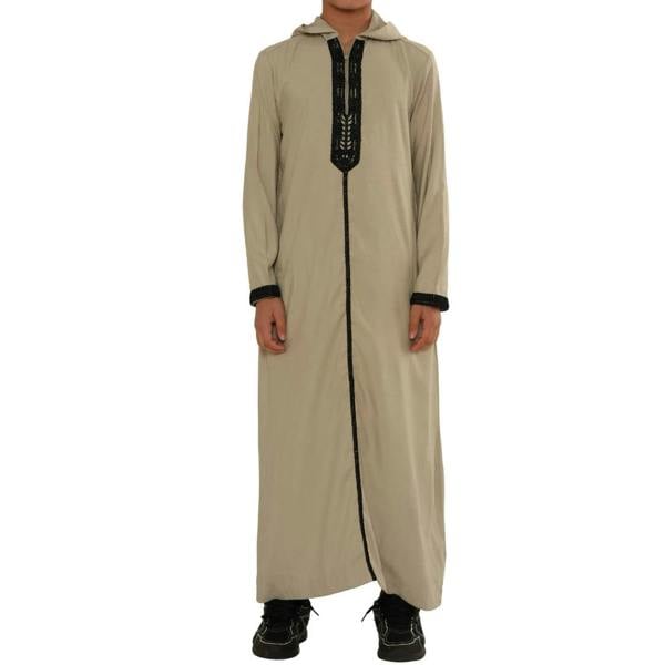 Boy's Moroccan Thobe Hooded Gandoura Embroidery Jubba - Grey - Thobez - 15
