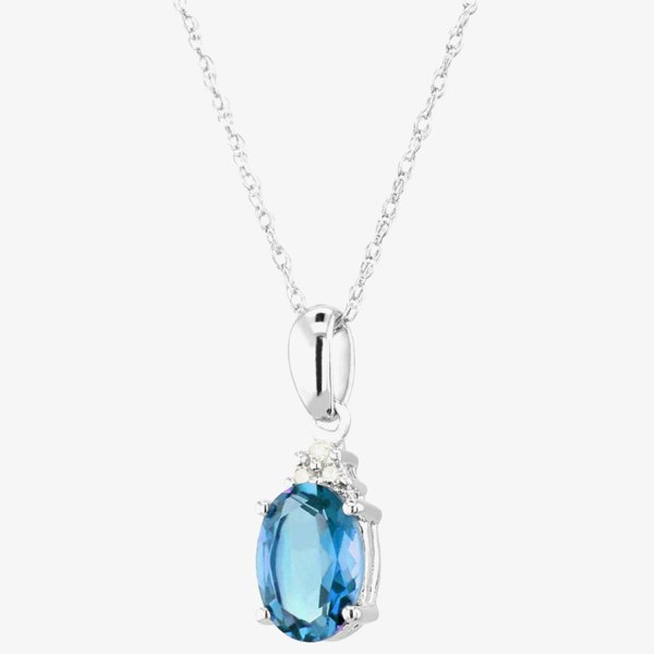 T. H. Baker 9ct White Gold Oval Blue Topaz and Diamond Cluster Pendant CP6655 9KW/B/TOPAZ