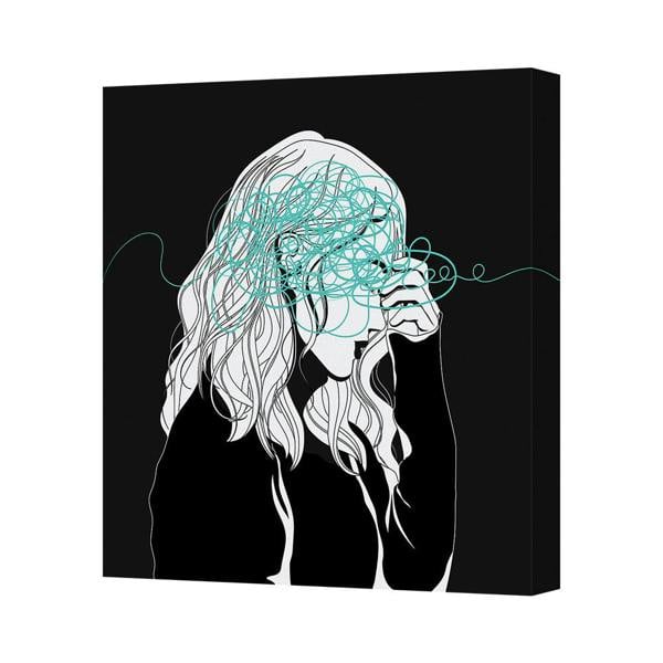Benjamin Tate Design Contemporary Black And White Canvas Art Print With Teal Scribble Handmade In UK