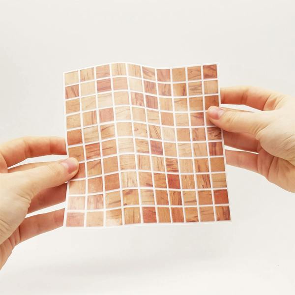 WALPLUS WT1592 - Triana Marble Brown and Cream Mosaic Wall Tile Sticker Set - 15 x 15 cm (6 x 6 in) - 24 pcs
