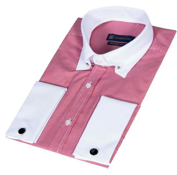 TruClothing Mens Club Collar Red Shirt 1920s Peaky Blinders With Bar Poplin Pin Smart Casual