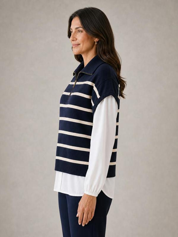 VIZ-A-VIZ Striped Mock Shirt Jumper