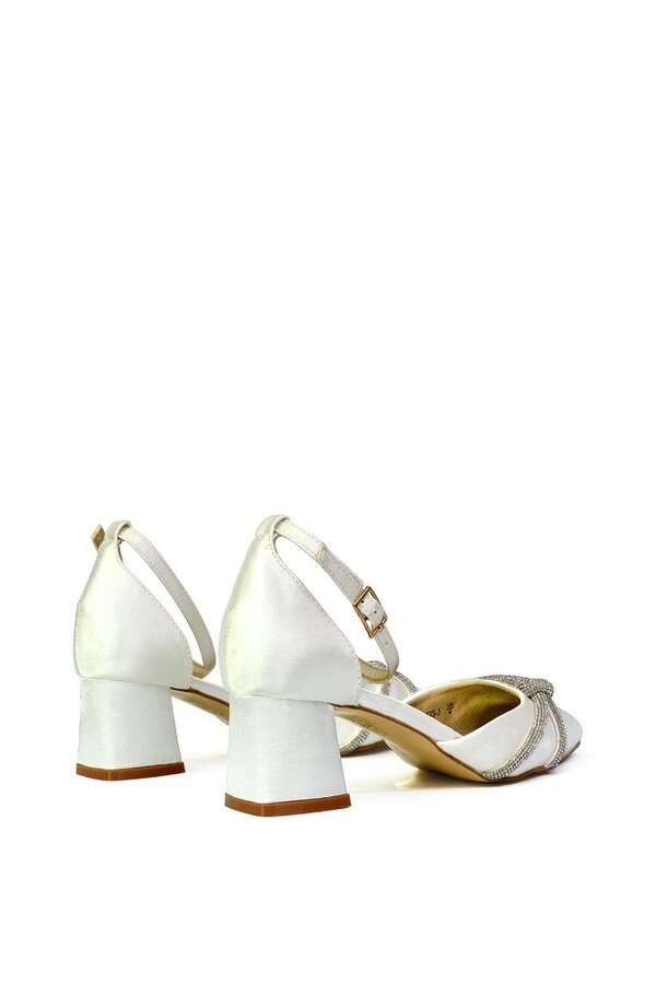 XY LONDON Ankle Strap Pointed Toe Diamante Mid Block Heels
