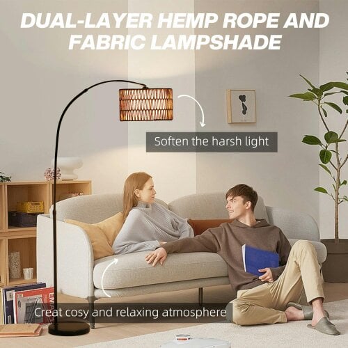 Wyld Haus Limo Natural Rattan Black Metal Adjustable Floor Lamp With Dual Layer Shade