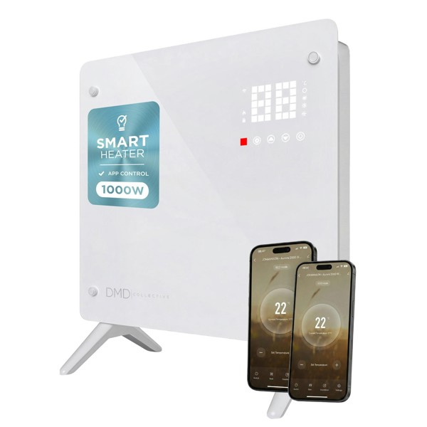 DMD Collective Smart Glass Panel Heater – Fast, Silent & Energy-Efficient - 1000W - White