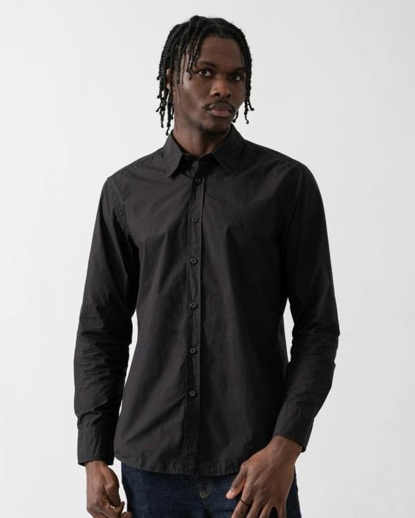 BOSS Orange Relegant 6 Mens Regular-Fit Shirt in Cotton Poplin with Kent Collar - Black 001 - CHO - Designer Mens Long Sleeve Shirts