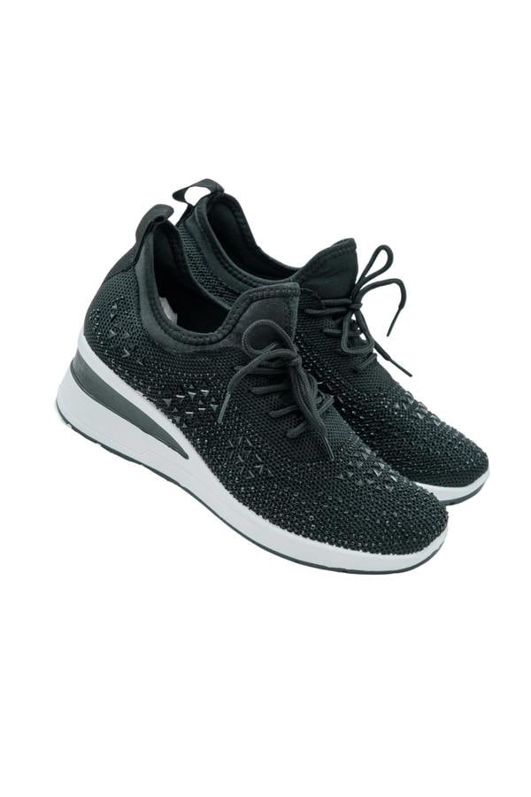 Crystal Stretch Comfort Wedge Trainers Black, featuring laces