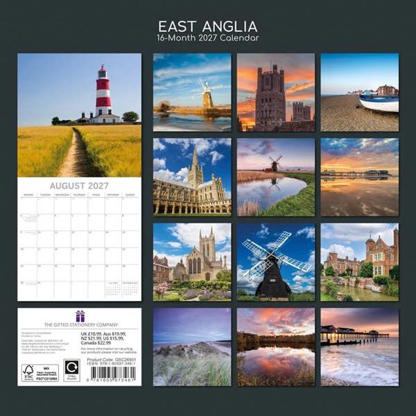 East Anglia Calendar 2027, Wall Calendars, Month To View, Travel, Gift