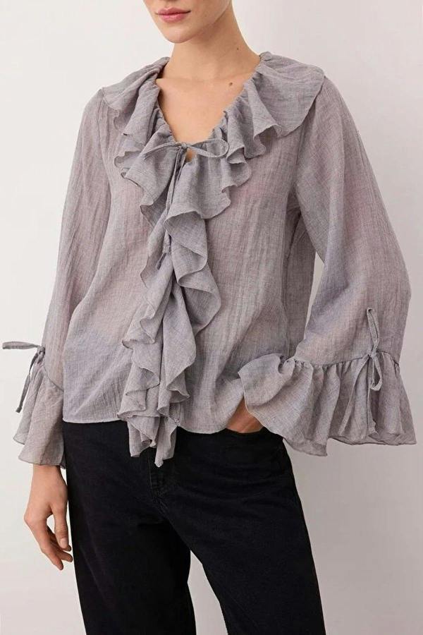 WOVCOR Ruffled Boho Long-Sleeve Woven Blouse