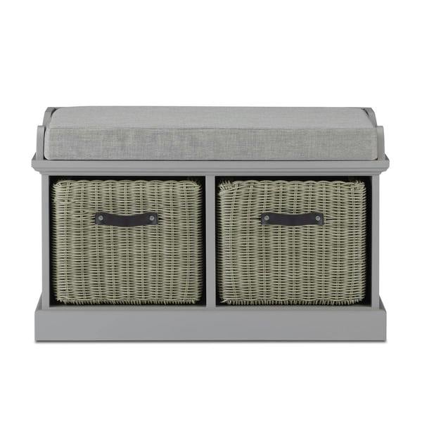 Statement Furniture Tetbury Bench with 2 Storage Baskets and Grey Cushion Seat