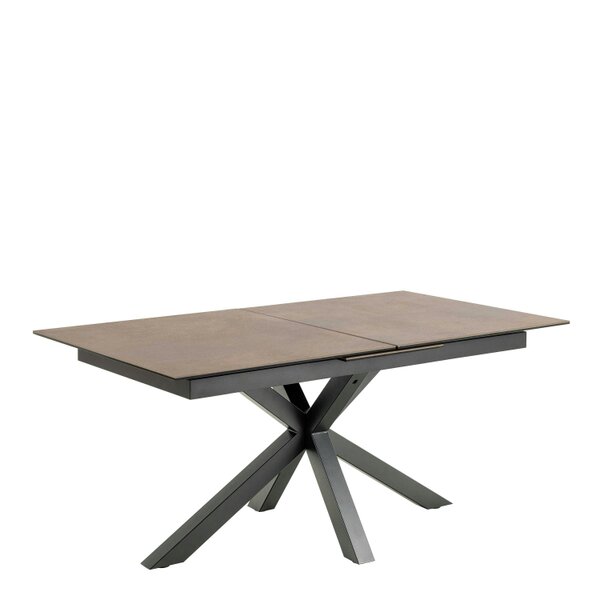 Wyld Haus Perth 168cm Rusty Brown Ceramic Extendable Dining Table Industrial Black Metal Legs