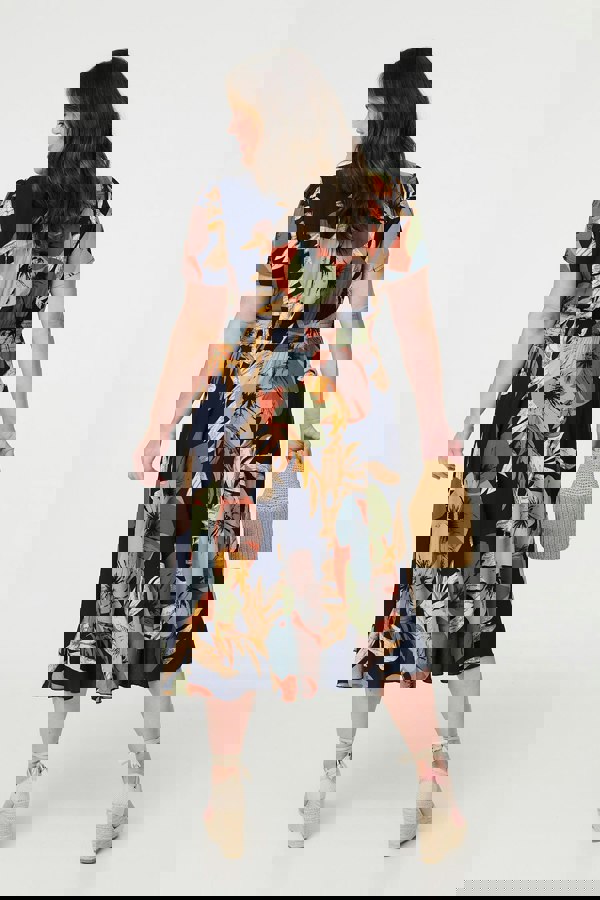 Navy | Floral Print Short Sleeve Midi Dress