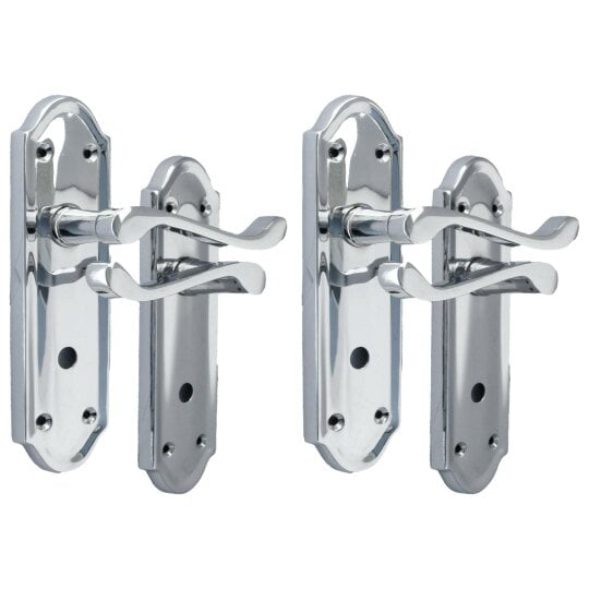 EDH Door Hardware Chrome Door Handles - Askworth Internal Door Handles with Bathroom Sash