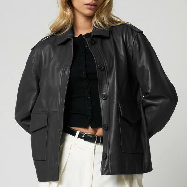 Barneys Originals Women's Real Leather Utility Leather Jacket