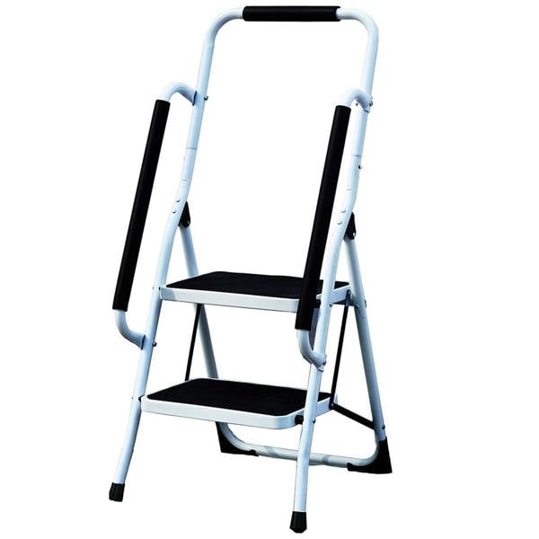 Gr8 Home 2 Step Ladder Folding Stool Non Slip Tread Steel Foldable Home DIY With Handrail