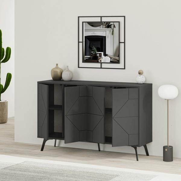 Decortie Dune Geometric 4 Door Sideboard with Metal Legs (W) 123cm
