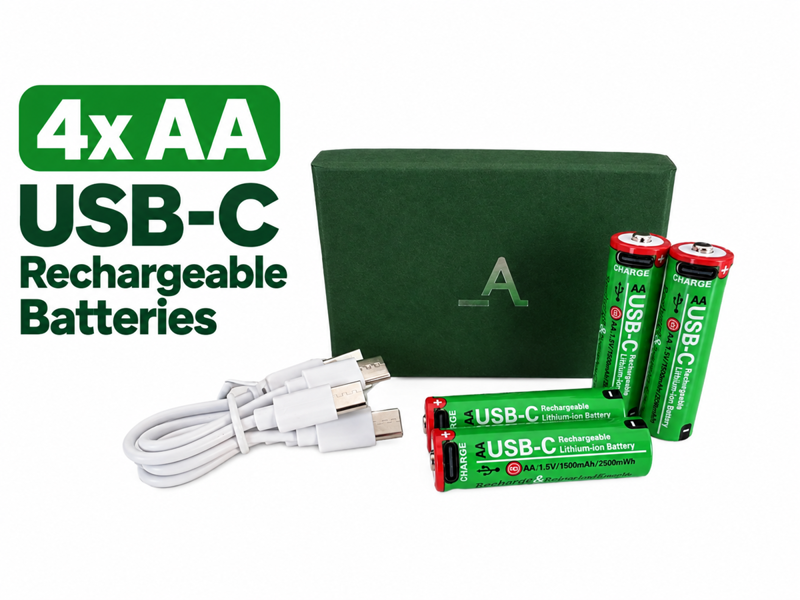 Accuratus Power-Up Batteries - USB-C Rechargeable Lithium-ion AA x4 Battery Set