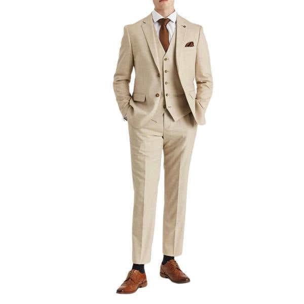 Infinity Leather Men's Beige Lightweight Summer Wedding Party 3 Piece Suit