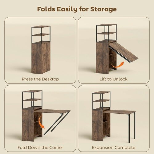 Wyld Haus Serana 105cm Wooden Brown Folding Work Table With Integrated Shelving