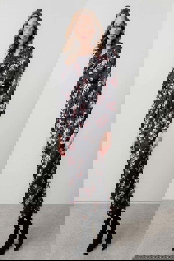 Celia Printed Satin Midi Dress Black | Lily and Me Clothing