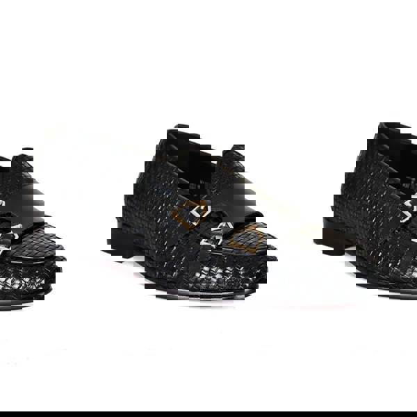 Lorenzo Woven Monk Strap Loafers - Black