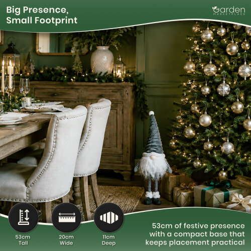 Large Christmas Cute Standing Groovikert Gonk Figure in Grey, Free-Standing Polyester Festive Decoration, Soft Indoor Ornament, 53cm Tall x 20cm Wide