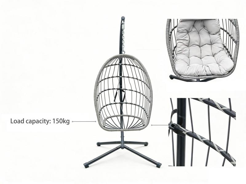 Fimous Indoor Outdoor Patio Rattan Single Egg Hanging Chair Garden With Grey Thick Cushion